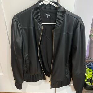 Tahari Women's Black Faux Leather Bomber Jacket!